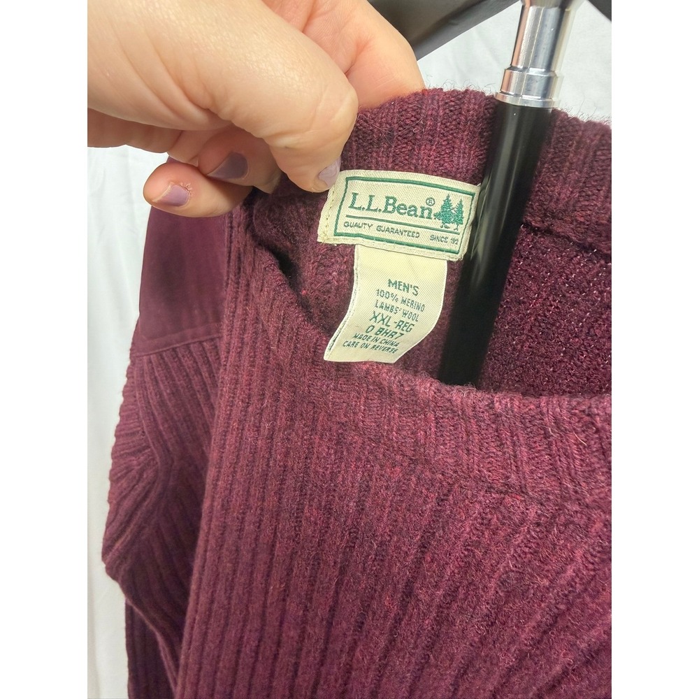LL Bean Vintage Men's XXL 100% Merino Wool Burgundy Ribbed Knit Crewneck Sweater - Picture 4 of 7